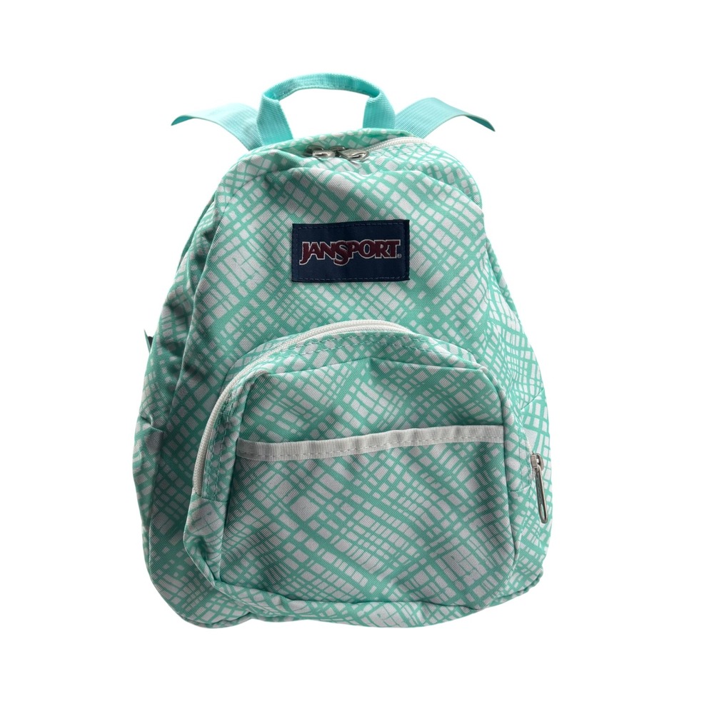 JanSport Half Pint Mini Backpack Mint Green White Grid Small Rucksack